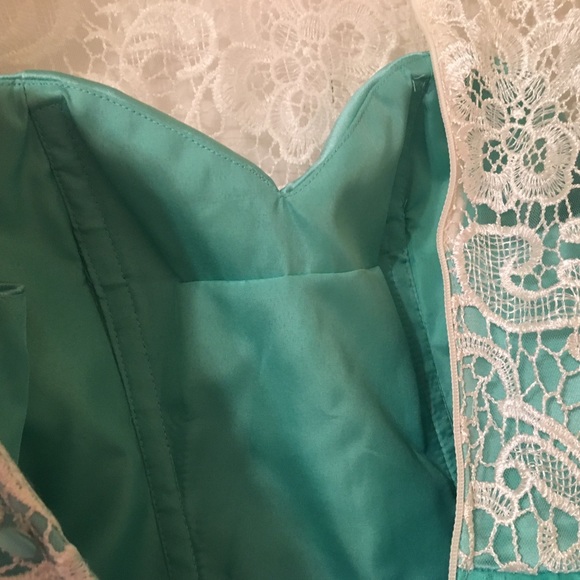 Sea foam prom dress with ivory lace - Picture 6 of 6